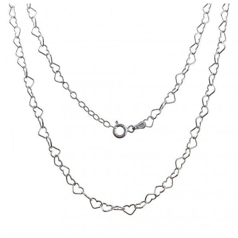Silver Heart Chain Corazones 